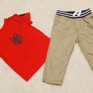 Baby boys red spandex spiderman t-shirt  tan pans